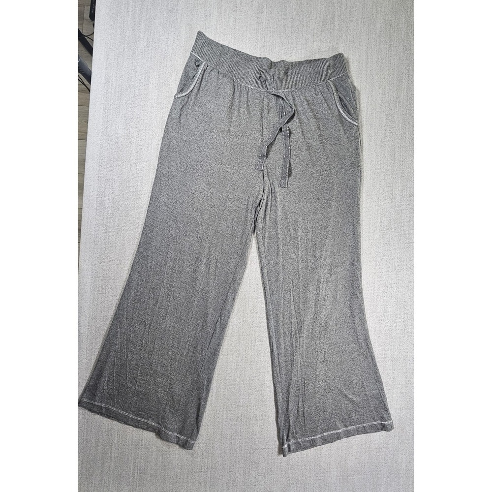 Joyspun Women's Pajama Pants Gray Wide Leg Drawstring Pockets Large 12-14